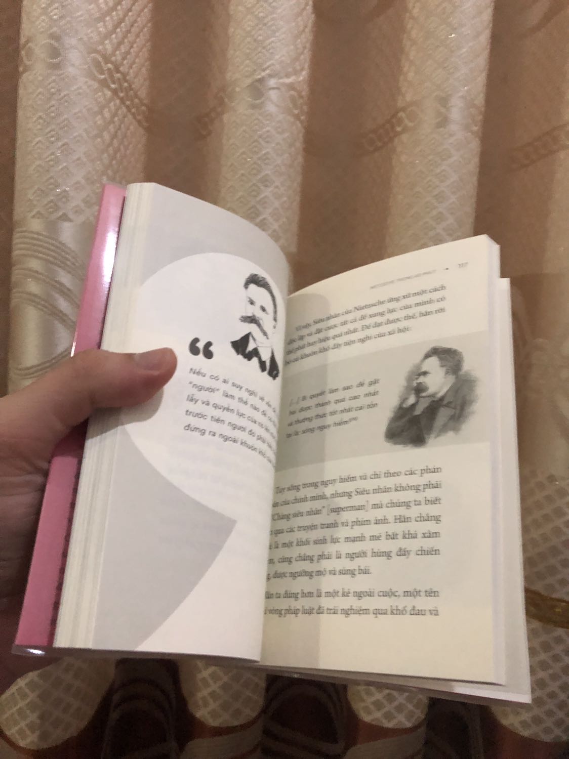 Sách đẹp, hình thức ổn, bọc bookcare rất đẹp. Giấy siêu mịn siêu mềm mượt rất thích luôn, hình in cực chuẩn nên có lẽ vì vậy mà giá bìa khá mắc. 
Trong tất cả các triết gia thì Nietzsche được coi là nhân vật hắc ám, cực đoan cũng như gây tranh cãi nhiều nhất.