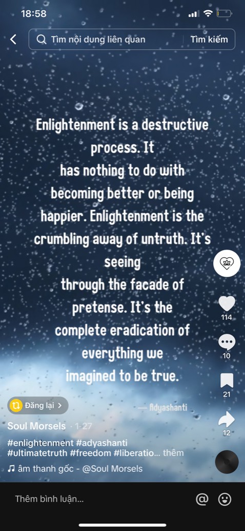 sách hay, giúp ích được nhiều trong việc tham khảo từng giai đoạn, đỉnh cao cuộc đời để từ đó có thể điều chỉnh thân tâm sao cho thật hài hoà nhịp nhàng với tần số rung động của “vũ trụ” 😇 
“Ta đến với cuộc đời này không phải làm ông này bà nọ, để mà chứng tỏ bản thân tôn vinh cái ngã😌 mà cái cốt chính yếu chính là đưa bản thân mình vào đúng quỹ đạo tiến hoá hơn trên hành trình tâm linh. 
Suy cho cùng thì tất cả vấn đề của loài người cũng một chứ THAM mà ra, biết THIỂU DỤC TRI TÚC chính là chìa khoá thành công trăm trận trăm thắng, người không bh biết đủ là người mãi bị cái khổ đeo víu dai dẳng không biết bao nhiêu là kiếp sống”