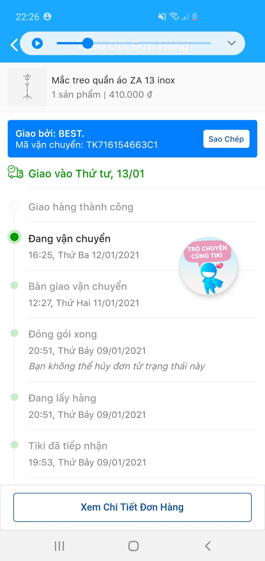 sản phẩm ok, rẻ, giao hàng nhanh. Đề nghị tiki kiểm tra đơn hàng móc áo inox xuân hòa.Đối tác vận chuyển best rất vô trách nhiệm, đã hai lần đặt hàng mà không giao. Tẩy chay công ty Best, tiki không có động thái sẽ mất niềm tin với khách hàng. Thân! sản phẩm ok, rẻ, giao hàng nhanh. Đề nghị tiki kiểm tra đơn hàng móc áo inox xuân hòa.Đối tác vận chuyển best rất vô trách nhiệm, đã hai lần đặt hàng mà không giao. Tẩy chay công ty Best, tiki không có động thái sẽ mất niềm tin với khách hàng. Thân!