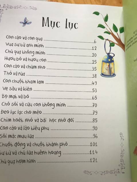 Truyện có hình ảnh minh hoạ đẹp là điểm cộng của tập truyện này. Bìa sách có phủ kim tuyến nên mình không thích lắm. Về nội dung có phần hơi ngắn gọn, một số truyện thì cô đọng hơi quá nên phải diễn giải lại cho trẻ.