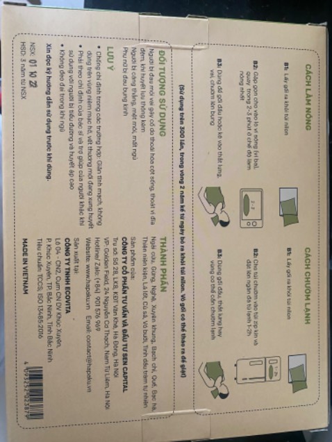Trộm vía gối chườm có tác dụng trên lưng mình, đỡ đau mỗi khi ngủ dậy. Gối đóng gói chuyên nghiệp. Dùng những lần đầu mình quay lò vi sóng 1' thôi vì 2' nóng quá hơi bỏng da. Nói chung bạn có thể thử nha, nếu không mình dùng thuốc giảm đau. Cảm ơn sáng kiến này!