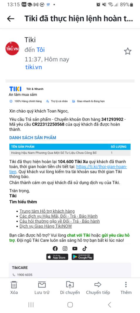 Đặt hàng (2 sác trị giá luôn phí vận chuyển là 198 ngàn. Giao sai. Đổi trả, thì trả tiền lại theo giá trị của sách giao sai là 104 ngàn ?

Vô trách nhiệm, làm mất thời gian khách hàng, đến nay thì có bóng dáng *** ????