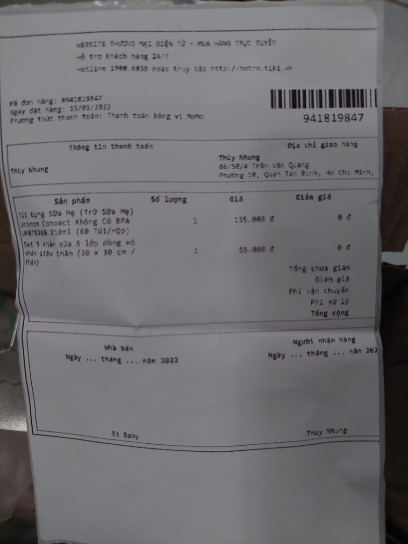 giao thiếu hàng, đặt túi trữ sữa và khăn sữa nhưng khi nhận ko có túi trữ sữa, kiếm trên Tiki để khiếu nại nhưng ko thấy mục nào để trả hàng? vậy phải làm sao?