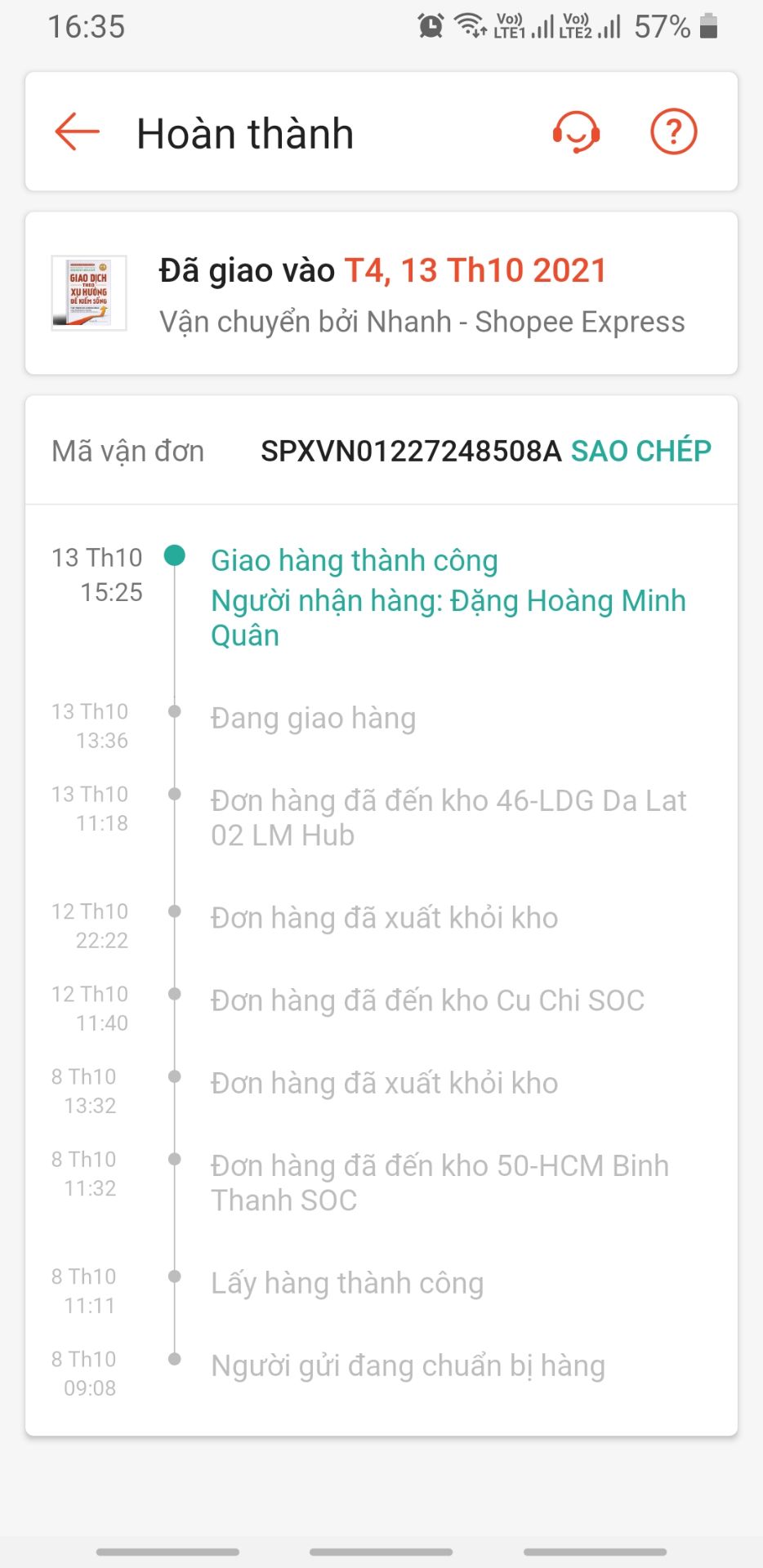 Nhân viên giao hàng tại địa phương làm việc rất tốt nhưng Best và TiKi treo hàng tại TP.HCM quá lâu. Tóm lại TiKi làm ăn rất chán, đặt sách bên  *** cùng thời điểm chỉ mất từ 4 đến 5 ngày là nhận hàng trong khi TiKi mất nửa tháng. Ai có ý định mua nên chuyển qua *** đặt cho nhanh