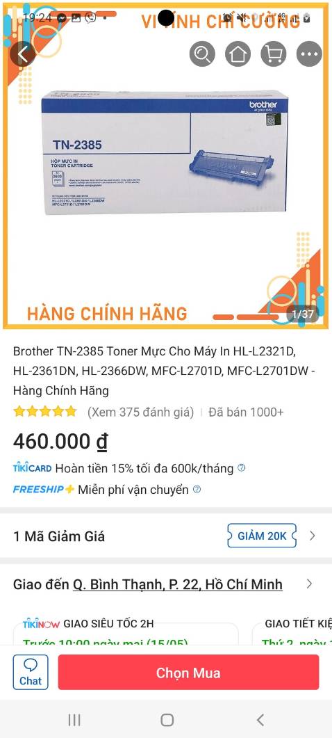 Trong quảng cáo nói dùng được cho máy MFC-L2701DW, nhưng thực tế kg lắp được.. vui lòng liên lạc lại để đổi hàng