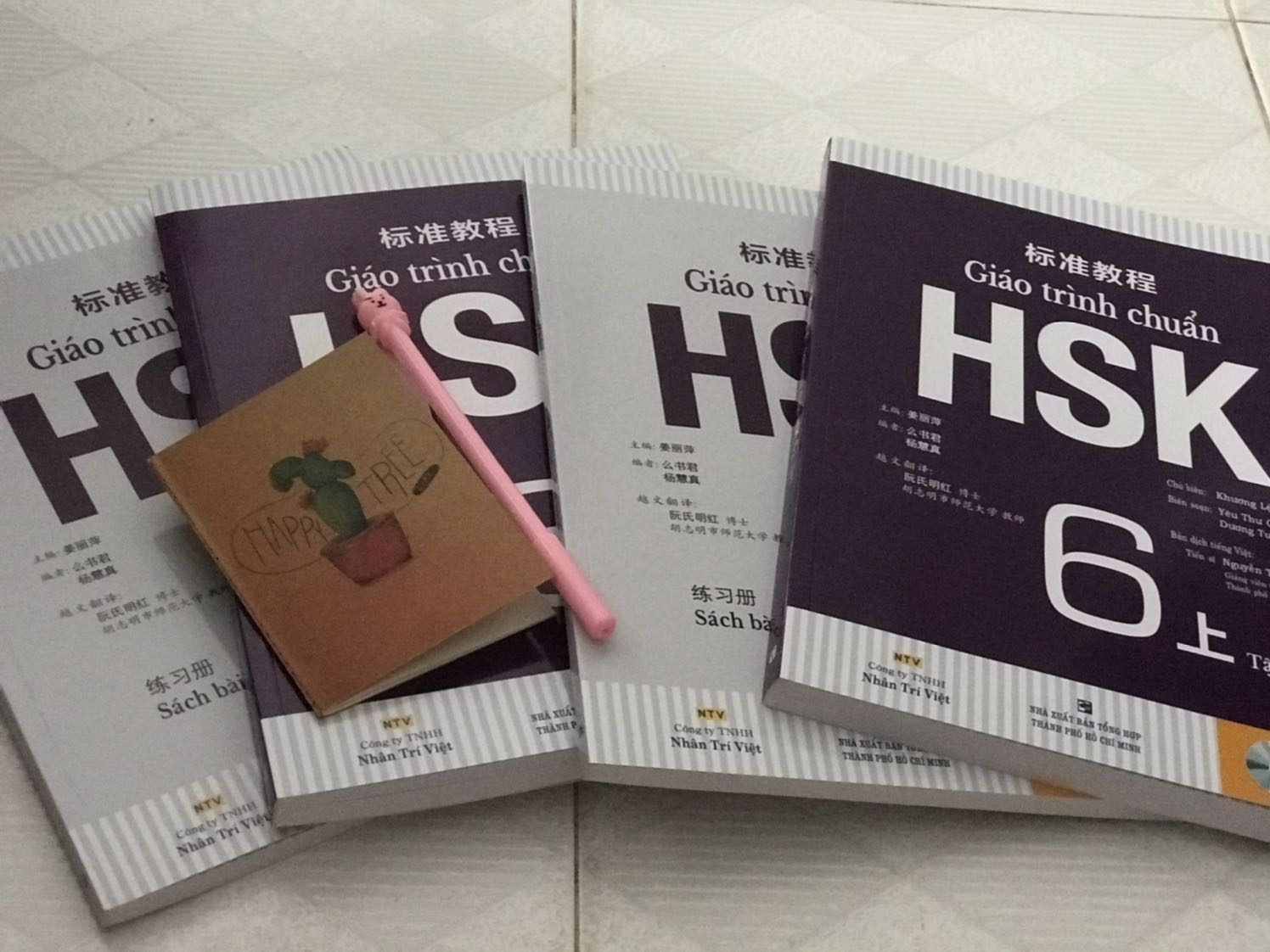 Bên ngoài: sách khá đẹp, bọc nilon chung 4 quyển với nhau nên không sợ sách bị nhăn nheo cong góc, có tặng kèm một quyển sổ nhỏ xinh xắn và một cây bút....màu hồng!!!

Bên trong: Nội dung khá tuyệt vời, trình bày đẹp, gọn gàng, logic, còn có màu nữa
- Đối với quyển bài học: Mỗi quyển có tầm 5 chủ đề, mỗi chủ đề sẽ có 4 bài học, mỗi bài học sẽ chia ra bài đọc, ngữ pháp, bài tập, v...v... (không thua kém gì so với các giáo trình Hán ngữ) 
- Đối với quyển bài tập, trình bày dưới dạng giống kiểu đề thi HSK
- 4 quyển sách có 4 cái đĩa tương ứng

Ban đầu tự hỏi sao sách mắc vậy nhưng mà sau khu mở ra làm bài, với chất lượng như thế này thì thấy nó hoàn toàn không mắc chút nào hết. Rất đáng đồng tiền bỏ ra để mang về kiến thức luyện thi vững chắc. Mua để học hay để dạy đều rất là OK hết đó quý dị!!!!