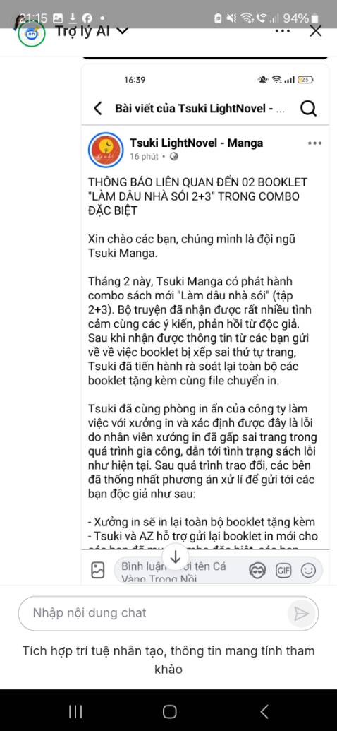 Rất thất vọng, chờ lâu hàng lỗi, rồi lại phải chờ đổi, biết lỗi ngay từ đầu sao lại ko đổi cho khách luoin đi, rắc rối 
hộp móp méo, gói sơ sài
Nên né nhà tsuki này ra