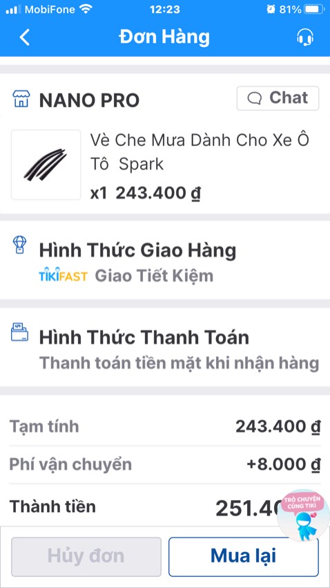 Shop giao nhầm hàng rồi ạ. Tôi đặt vè chắn mưa xe ôtô spark, shop lại giao vè chắn mưa xe ôtô matiz. Nhờ shop đổi lại hàng giúp ạ, cảm ơn shop