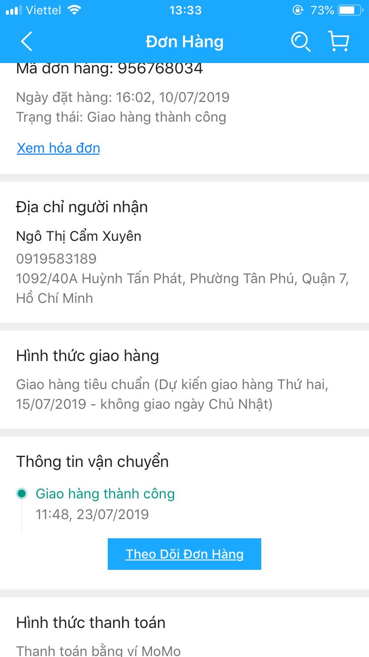 1 sao mình đánh giá này không liên quan đến sản phẩm.
Mình đánh giá cách thức giao hàng. Đợt trước mình bị 1 lần rồi mà mình thông cảm và có nhận xét 1 lần rồi. Mình mua rất nhiều sản phẩm của Tiki và hài lòng cho đến đợt mua này. Đơn vị phân phối sp là Tiki Trading. Đặt mua từ ngày 10/7, tt qua Momo luôn, dự kiến giao 15/7. Mà tới ngày hôm nay 23/7 mới giao. Không 1 tin nhắn, không 1 phản hồi cho mình biết hàng mình mua tới đâu, bị trục trặc gì mà chậm giao... Gọi tổng đài 1800, 1900 lần thứ N đều bận. Quá buồn
