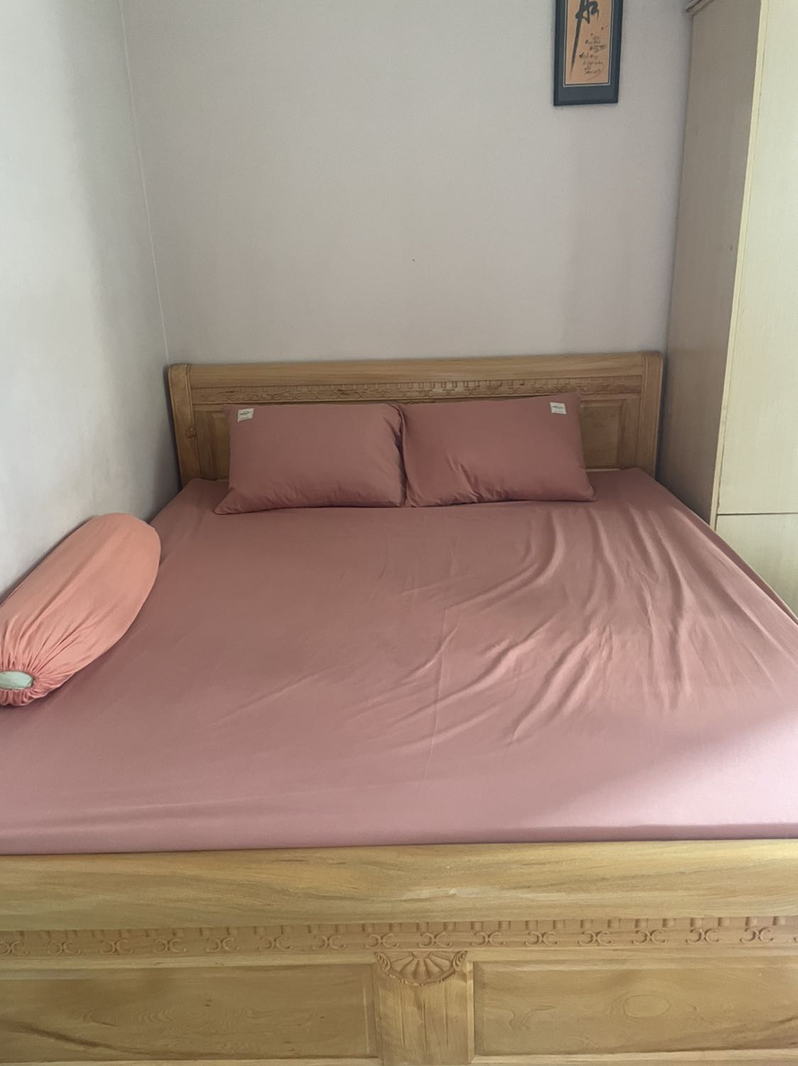 Chất vải mịn, mát, màu sắc đẹp. Điểm trừ là gối ôm tặng kèm không cùng màu với cả bộ