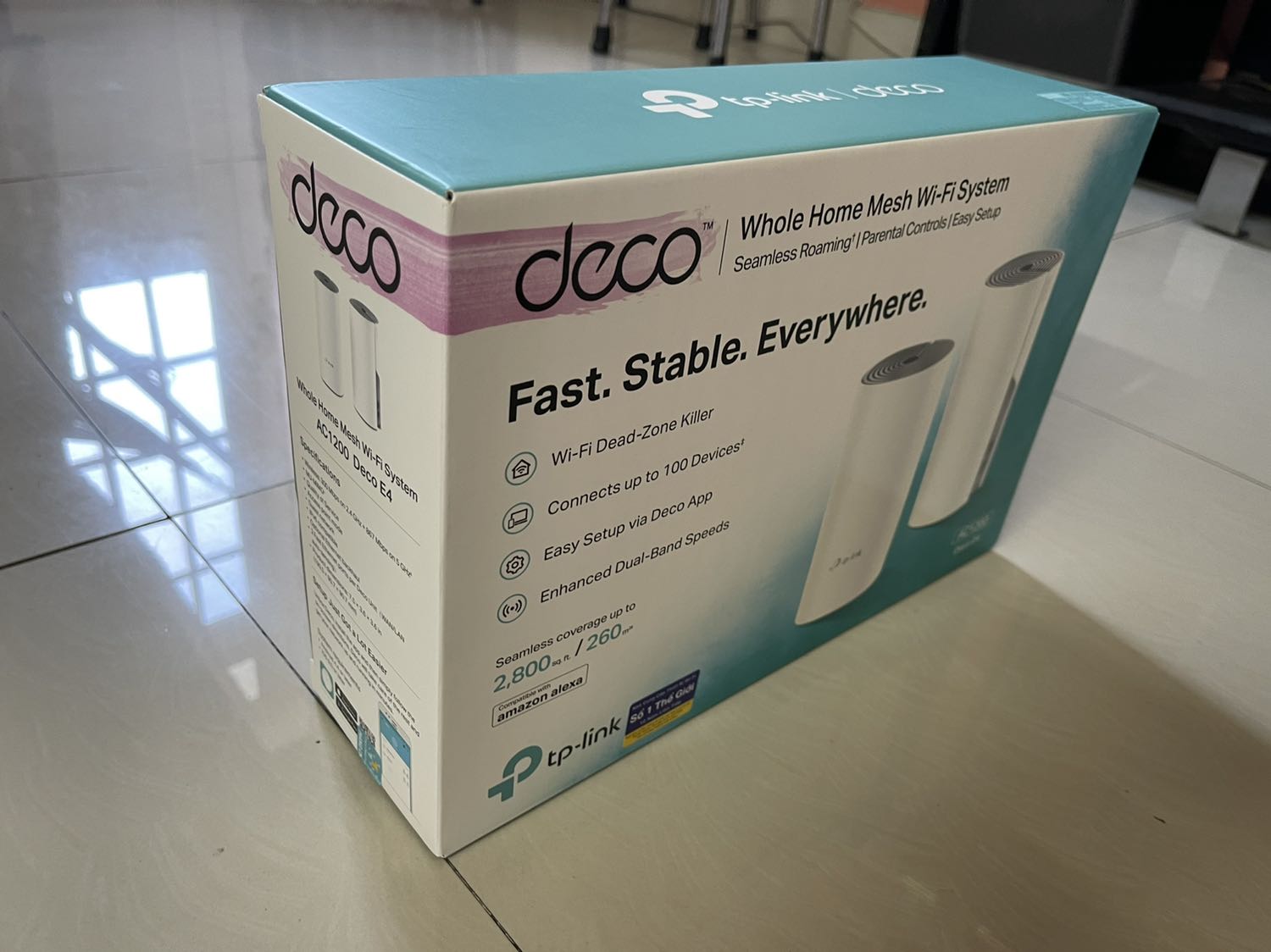 Giao hàng nhanh, đóng gói tốt. Hộp có seal của TP-Link.
Cài đặt rất đơn giãn qua ứng dung trên điện thoại.
Đáp ứng nhu cầu thiết lập phủ sóng wifi trong gia đình.