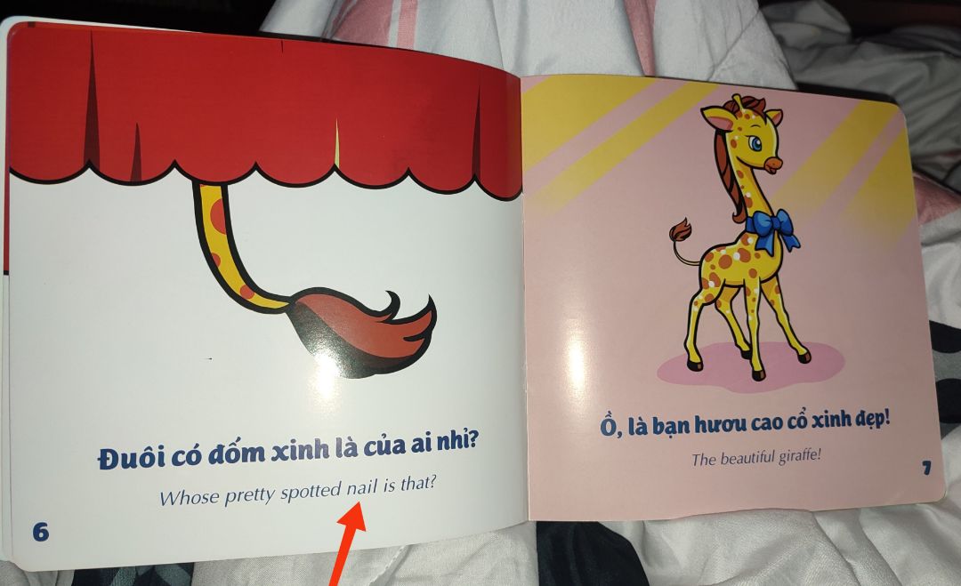 Sản phẩm tốt. Em bé rất hợp tác. Có 1 lỗi chính tả do dịch thuật nhưng tinh mắt để ý sẽ tự sửa được