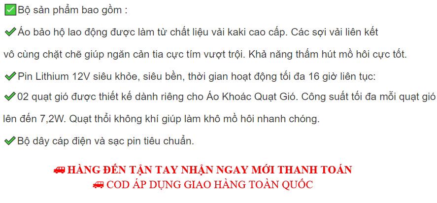 Rất hài lòng về sản phẩm. Cảm ơn shop!
_______ÁO KHOÁC QUẠT GIÓ_____
Áo làm mát dành cho công nhân lao động, bảo vệ sức khỏe, giảm nguy cơ say nắng, đột quỵ
Món quà ý nghĩa dành cho người thân, bố mẹ của bạn khi làm việc ngoài trời nắng nóng.
***–***
Website: coolingth.com