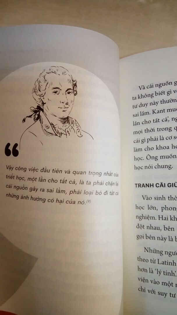 Sách đẹp, trang nhã, Văn Lang trình bày lại mình thấy đẹp hơn cả bản gốc. Nhưng chính vì trình bày lại nên đã chọn nhầm hình minh họa chân dung Kant thành chân dung của Friedrich Jacobi như một bạn trước đó đã nhận xét, đặc biệt là trang 24 nhầm hẳn tranh chân dung. May mà bìa không chọn nhầm hình
