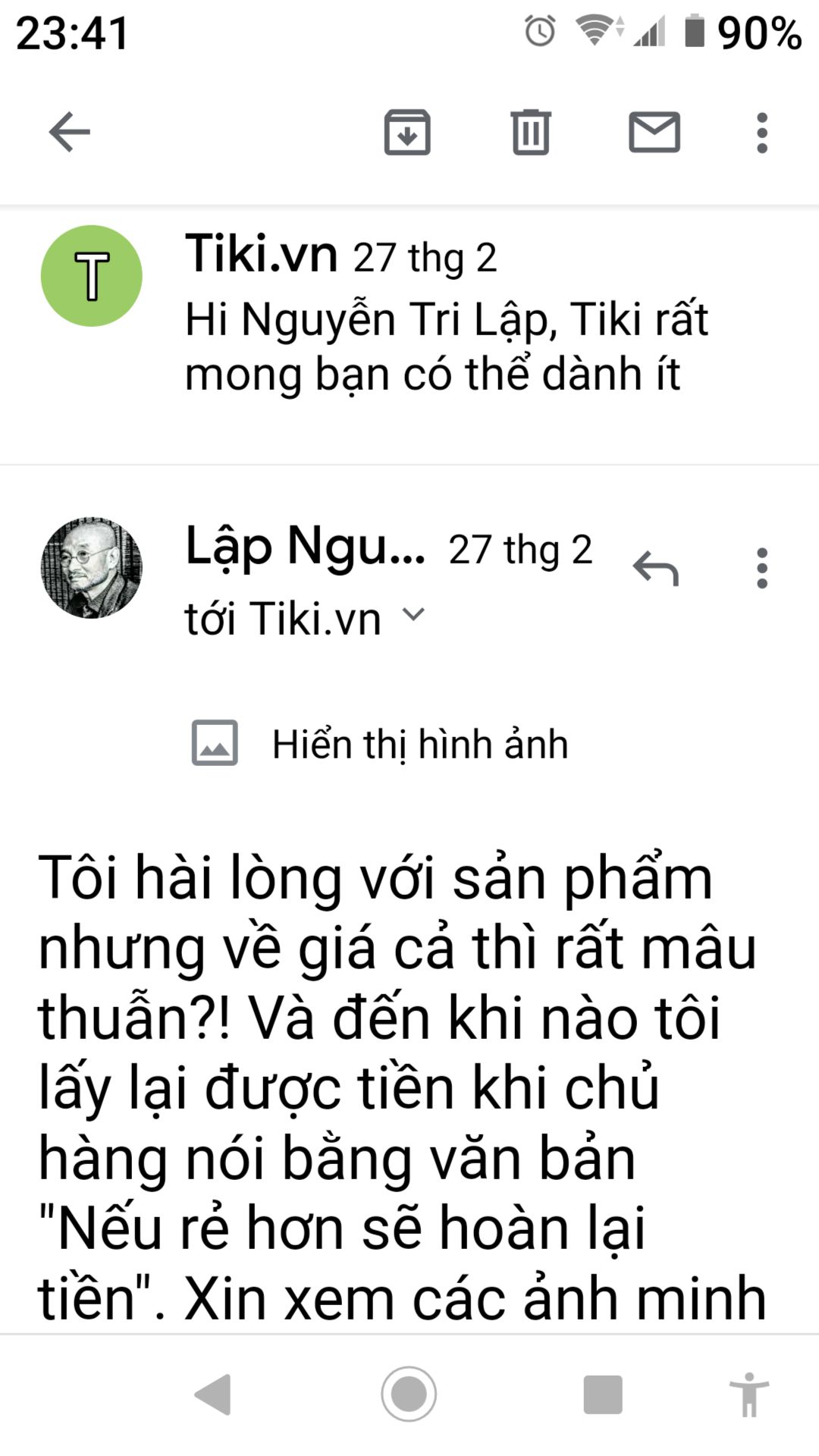 Hãy xem và trả lời thư ngày 27/2/2021 như trong ảnh cho khách hàng ?!