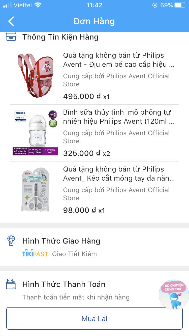 Chất lượng tốt, đóng gói cẩn thận chắc chắn, thời gian giao hàng sớm hơn dự kiến. TUY NHIÊN tôi bị huỷ đơn có kèm quà tặng địu trẻ em và kéo cắt móng tay cho trẻ, thay vào đó chỉ nhận được 2 bình sữa thuỷ tinh đã đặt