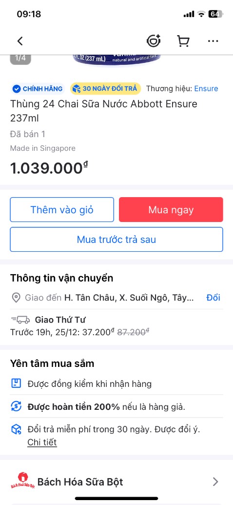 - Giao hàng đúng mẫu. Sữa này thì chất lượng rồi.
- Tốt; tặng Shop 5 sao!