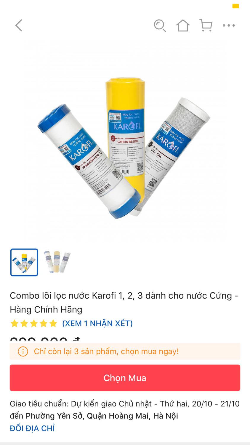 Tiki giao cho tôi lõi số 3 là lõi lọc pp sediment (chỉ là lõi lọc cặn bình thường). Trong khi ở mô tả và hình ảnh sản phẩm thì lõi số 3 là CTO-GAC (lọc chất hữu cơ độc hại), lõi số 3 này rất quan trọng trước khi nước qua màng RO và trực tiếp được đưa vào sinh hoạt hàng ngày.
Yêu cầu Tiki có trách nhiệm giải quyết cho tôi! Tiki giao cho tôi lõi số 3 là lõi lọc pp sediment (chỉ là lõi lọc cặn bình thường). Trong khi ở mô tả và hình ảnh sản phẩm thì lõi số 3 là CTO-GAC (lọc chất hữu cơ độc hại), lõi số 3 này rất quan trọng trước khi nước qua màng RO và trực tiếp được đưa vào sinh hoạt hàng ngày.
Yêu cầu Tiki có trách nhiệm giải quyết cho tôi!