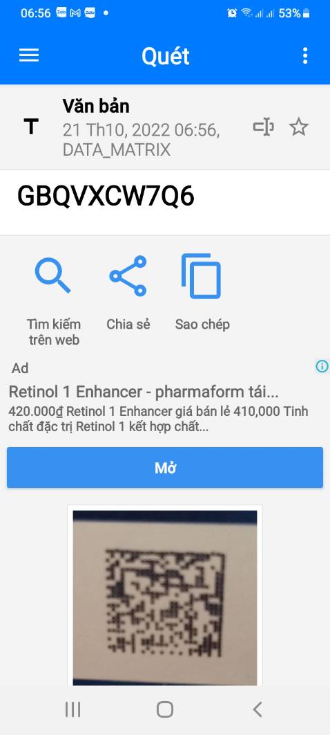 Mã vạch sản phẩm khi soi 03 lọ có hiển thị như thế này là sao shop.