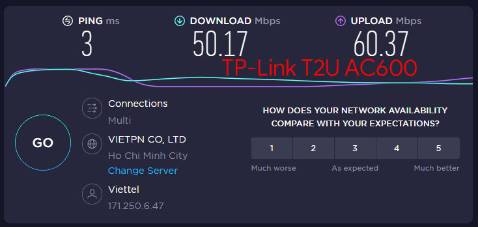 Tiki Now giao hàng nhanh.

Chất lượng sản phẩm thì kém kinh khủng. Mình đã thử trên 2 máy tính đều kết nối rất chập chờn. Làm mình phải mua thêm 1 cái khác là Totolink AC650. Cùng một tốc độ là 433Mbps nhưng chất lượng kết nối của con Totolink tốt hơn rất nhiều.

Đang liên hệ Tiki để yêu cầu trả lại con TP-Link T2U Nano vì chất lượng kém, nhưng nhân viên làm việc máy móc, khó dễ với khách hàng.

Lời khuyên của mình là các bạn đừng mua con này.