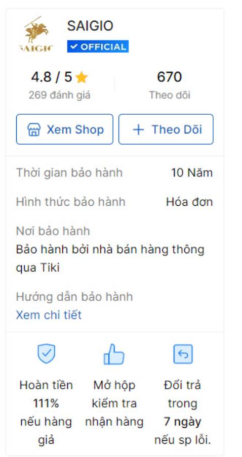 Hàng bán với cam kết bảo hành 10 năm, nhưng dùng được hai tháng thì lỗi, nhưng đã đc bảo hành theo yêu cầu đổi trả, đánh giá thái độ bán hàng tốt