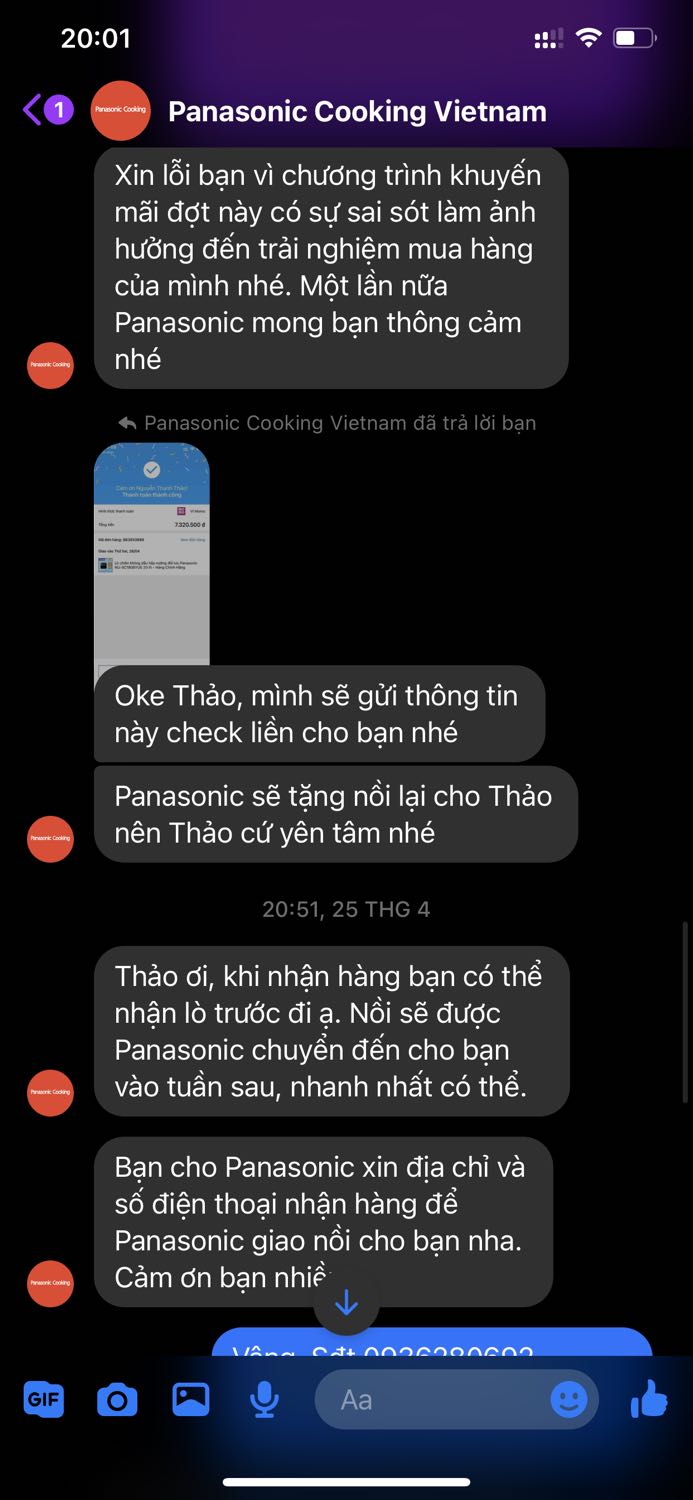 Mua hàng báo có khuyến mãi. Rồi hãng báo quà gửi sau vì nghỉ, nhưng mãi không gửi quà. Nhắn tin hỏi không trả lời lại. Thiếu tôn trọng khách hàng. 
Tiki 5 sao nhưng Panasonic 1 sao.