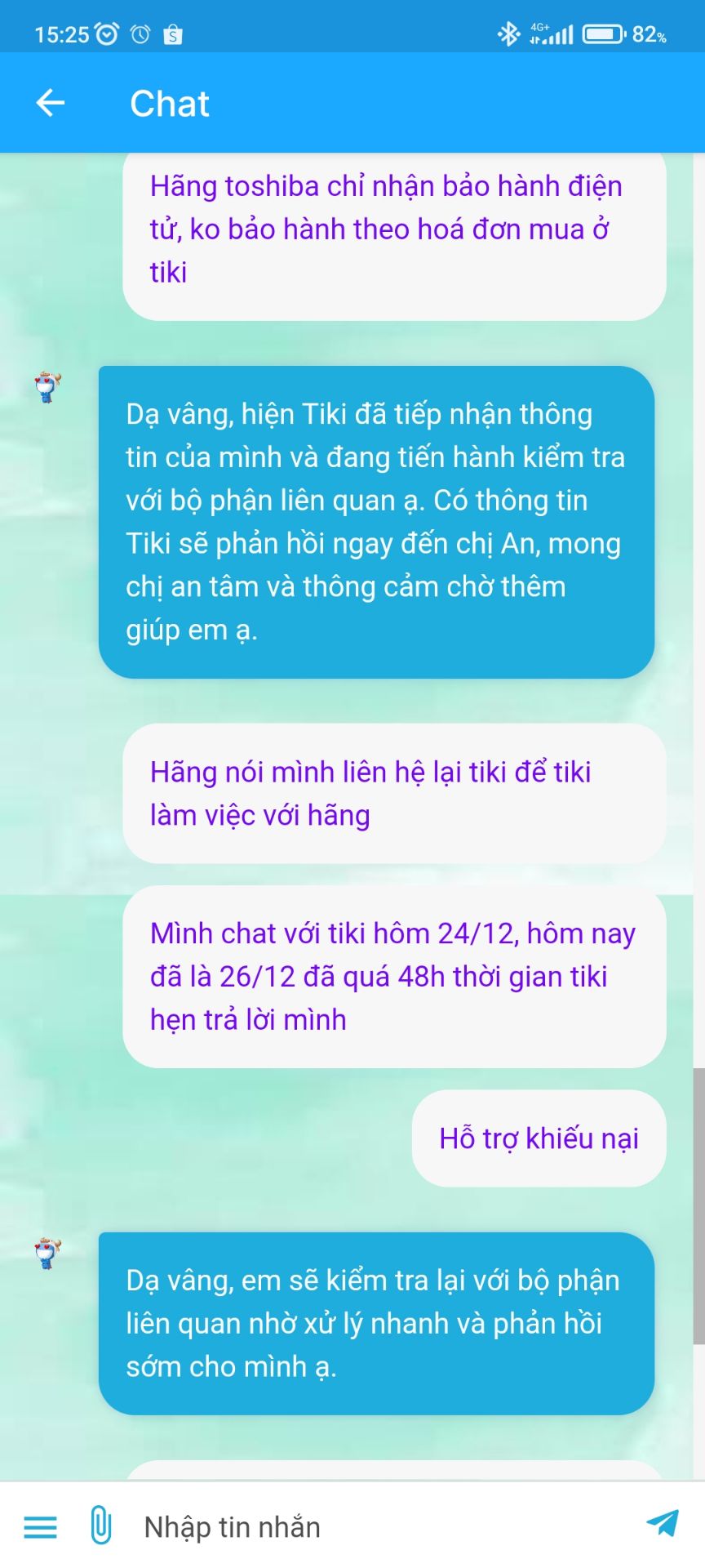 Tôi mua quạt Toshiba F-LSD10 ở Tiki ngày 15/12/2021. Tiki nói quạt Toshiba F-LSD10 được bảo hành 12 tháng theo hoá đơn mua hàng ở Tiki. Tuy nhiên, khi tôi liên hệ với hãng Toshiba để kích hoạt bảo hành điện tử thì được biết chiếc quạt đó đã hết bảo hành từ tháng 11 năm 2021. 
Hãng Toshiba hướng dẫn tôi liên hệ lại với Tiki để giải quyết việc bảo hành chiếc quạt này. HÃNG TOSHIBA CHỈ BẢO HÀNH SẢN PHẨM ĐÃ ĐƯỢC KÍCH HOẠT BẢO HÀNH ĐIỆN TỬ, KHÔNG BẢO HÀNH THEO HOÁ MUA HÀNG Ở TIKI.
Tôi đã liên hệ nhiều lần với Tiki nhưng bên Tiki chỉ hứa giải quyết. Sắp hết hạn kích hoạt bảo hành điện tử mà bên Tiki vẫn không có động thái gì. 
Như vậy, quạt Toshiba F-LSD10 chính hãng được bán bởi Tiki Trading được bảo hành ở đâu?