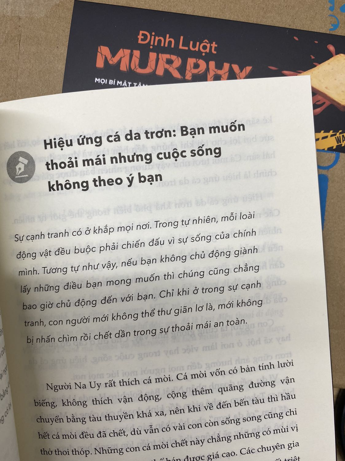 Đang ngủ trưa thì shipper gọi lấy đồ, thì ra là sách đã về. Định mở ra đọc vài trang lướt lướt thì đọc đúng cái định luật Cá da trơn - mình muốn sống thoải mái mà cuộc sống thì lại không theo ý mình, thế là khỏi ngủ trưa nữa luôn. 
Mình đánh giá đây là cuốn sách hay nhất về tâm lý học nhận thức, bởi các hiệu ứng đưa ra rất dễ hiểu, mà sau mỗi phần còn có cả tóm tắt giúp cho mình không bị loãng kiến thức, phần này mình thích nhất vì rất cô đọng. Bên cạnh đó mình ấn tượng với các hiệu ứng như càng sợ sai thì lại càng dễ mắc sai, hiệu ứng Dugan là càng tự tin thì càng thành công,... Các hiệu ứng và quy luật được tác giả Từ Thính Phong viết theo kiểu rất “tây”. Còn định luật Matthew: bạn có bao giờ thắc mắc người giàu thì cứ giàu còn người nghèo thì cứ nghèo chưa? Định luật này sẽ lý giải cho bạn. Tuyệt vời hết nước chấm.