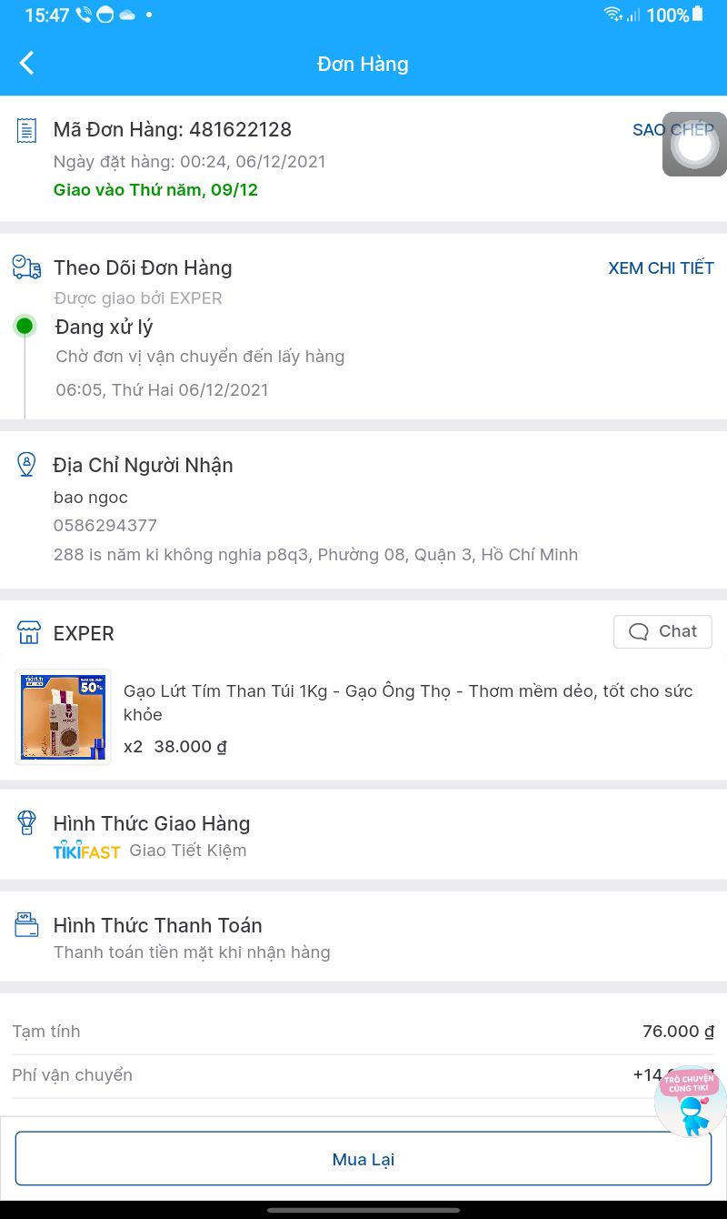 bếnhop này mua hang ma giao tách đơn , k hài lòng gạo cần thì k giao chung phải chờ đợi,vẫn chờ mãi k thấy giao