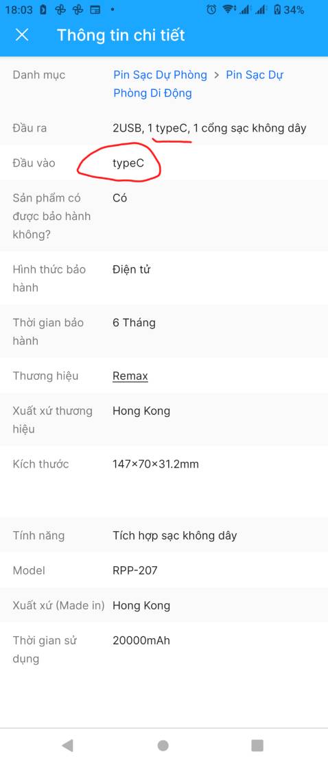 Cạc ổn có cổng typeC cho sạc vào và sạc ra.