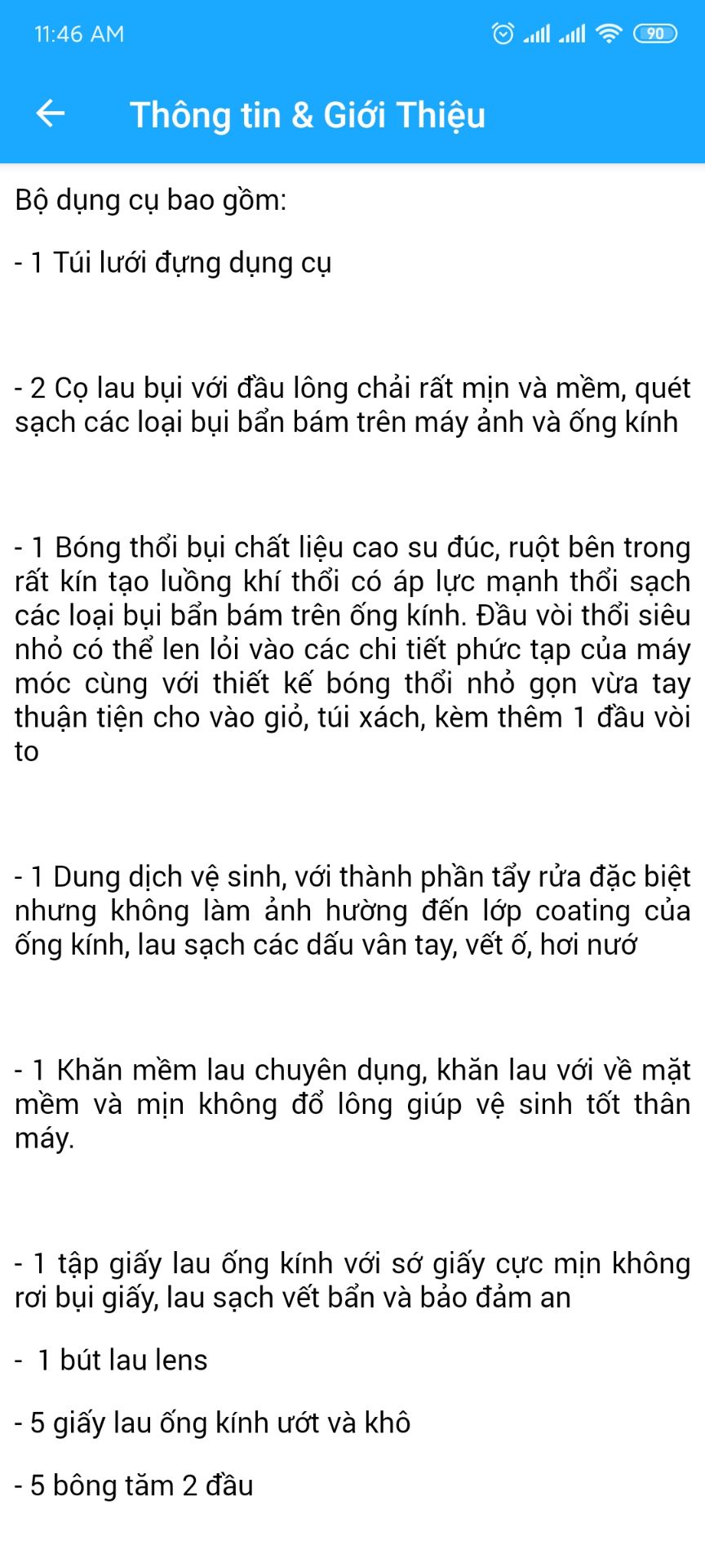 lúc đặt hàng thì thời gian gian hàng là ngày hôm sau, đặt xong ngày hôm sau vô coi lại thì 4 ngày sau mới giao.
bộ sản phẩm bao gồm cả dung dịch vệ sinh mà giao mỗi cái lọ không không có dd