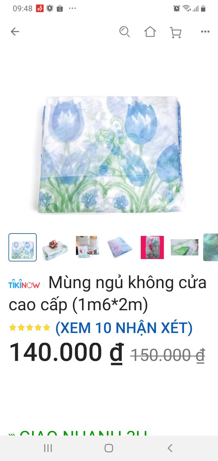 giao nhanh ,dong goi kỹ.san pham màu sắc k đung hình  đăng bán. minh thich hình hoa tulip hon.hoi that vong nhung chat luong mùng dc.hình như bị bám bụi. sờ vào mùng thấy co ít bụi.
