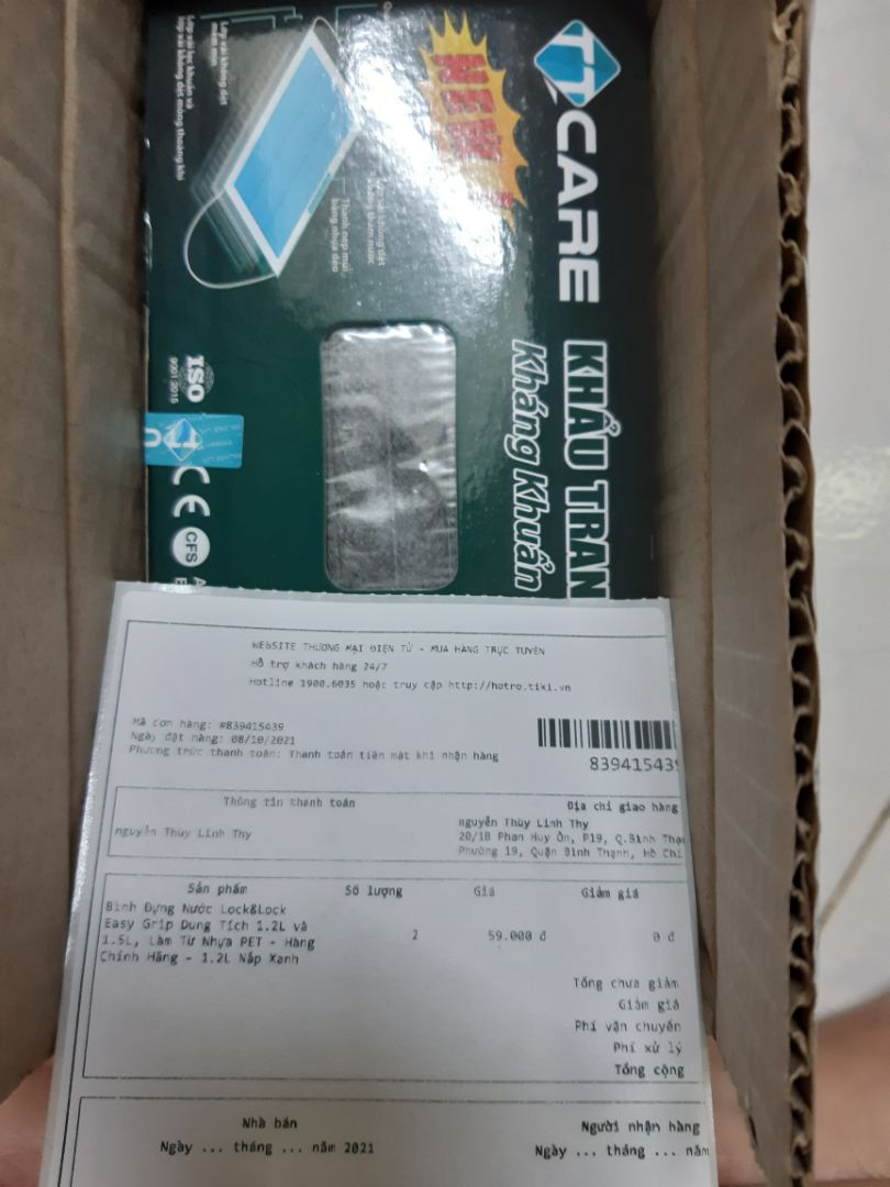 Hi tiki ! mình ko nhận được hàng như mong muốn. Thay vì nhận 2 bình nước lock & lock, thì mình lại bị nhận 1 hộp khẩu trang, số tiền thanh toán đơn hàng là 132k
