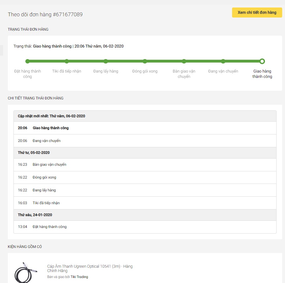Giao hàng muộn.
Chưa nhận được hàng đã thông báo là giao hàng thành công.
Thời gian hẹn 05/02.
06/02 Thông báo giao hàng thành công.
hiện tại 23h ngày 08/02 vẫn chưa nhận được hàng.
