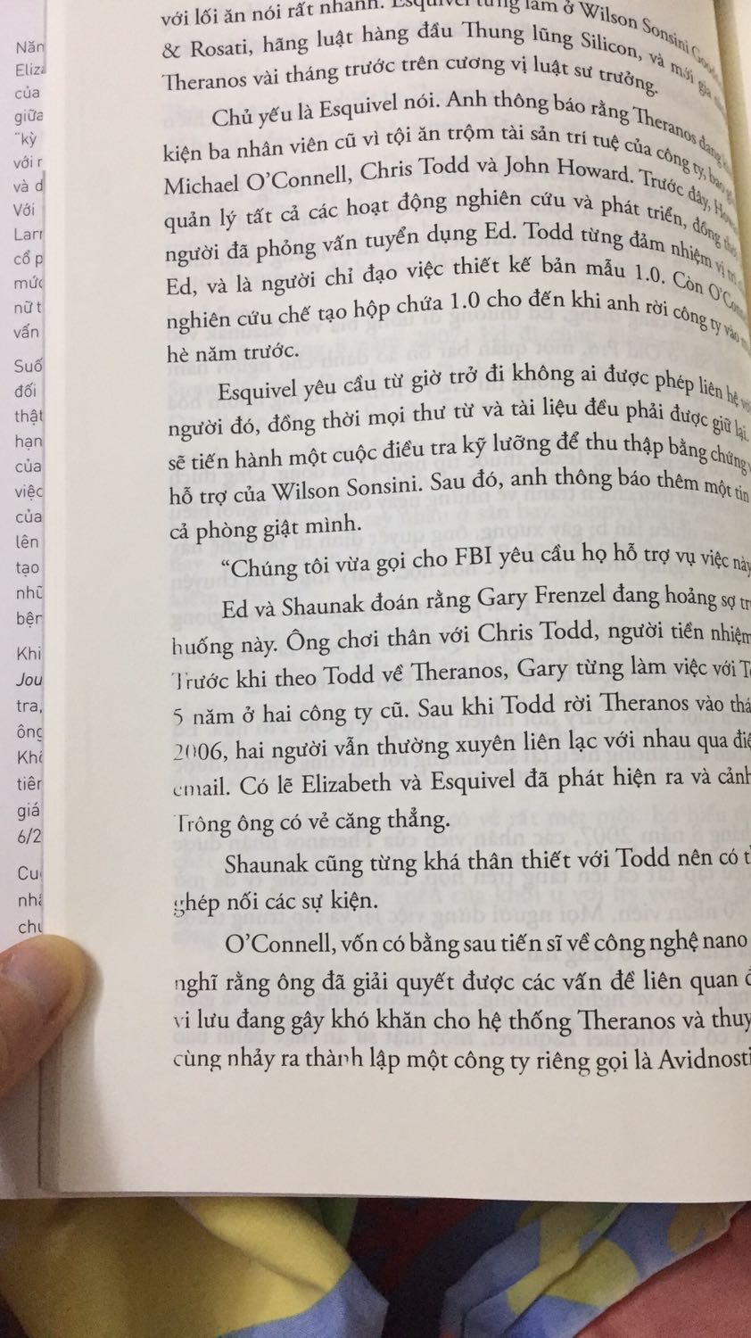 Sách hay nói về vụ *** đảo lớn nhất kể từ vụ Enron. 1 bức tranh toàn cảnh về vụ *** đảo công nghệ lớn nhất từ trước đến nay. Tham vọng là tốt nhưng ảo tưởng rằng đó sẽ thành hiện thực là không nên. Cuốn sách mang đến bài học: điểm đầu tiên hình thành nên một doanh nhân đáng kính đó là cần nói thật. Sách mới tuy nhiên có vào chỗ còn in mờ kém chất lượng nên cho 4 sao thui!