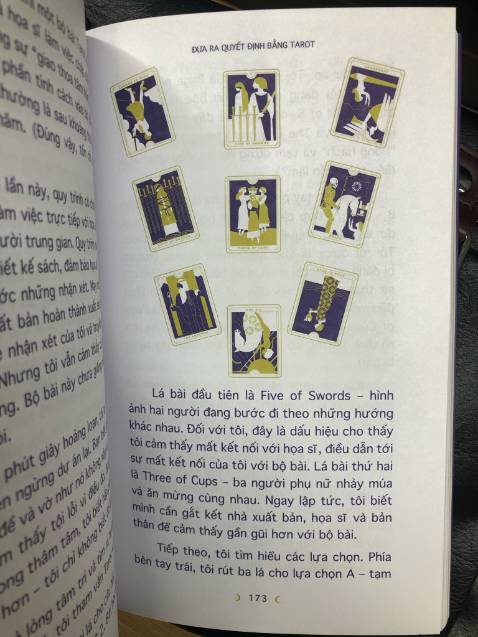 Thiết kế sách rất đẹp mắt, khổ to, toàn bộ sách in màu đẹp, bìa cũng sang. Cuốn sách này cần thiết cho người mới bắt đầu học Tarot (theo trường phái Rider Waite phổ biến nhất), dạy cách trải bài và đặc biệt cách kết nối với trực giác bên trong, có nhiều tips hay. Nội dung trình bày rõ ràng, dịch thuật tốt. Mình mua nhiều sách tarot rồi rồi nhưng sách bản quốc tế về VN thì rất mắc tiền. Mong nhà Asbook sẽ chuyển ngữ thêm một số cuốn Tarot khác, mà bán thêm cả bộ bài Everyday Tarot đi kèm cuốn này thì càng tốt nhé, mình sẽ ủng hộ ngay.