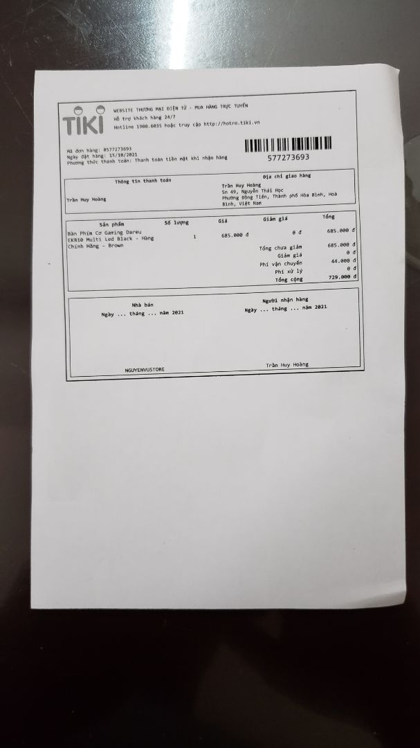 đã nhận được hàng. shop xem lại giúp. mình đặt blue switch lại giao brown switch. giá của shop cho 2 loại switch là khác nhau. mình thanh toán là giá của blue switch nhưng nhận hàng là brown switch