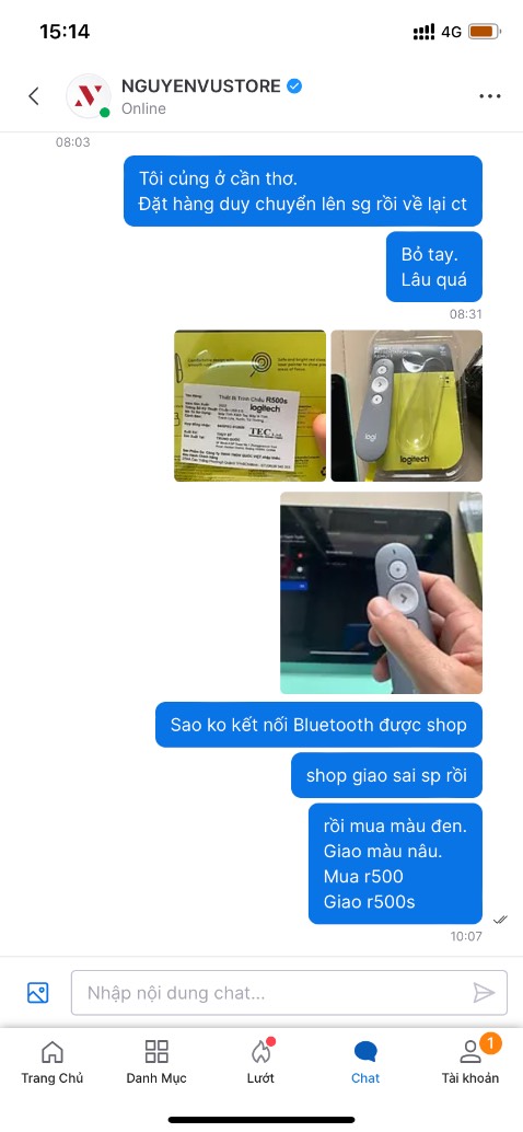 Mua logi r500. Có Bluetooth dùng cho iPad. Màu đen. 
Giao logi r500s. Không dùng Bluetooth được. Giao màu xám. 
Nhắn tin hỏi đổi trả im re. 
Bút giá 745000 đâu có rẻ. 
Ae nên tìm hiểu kĩ.