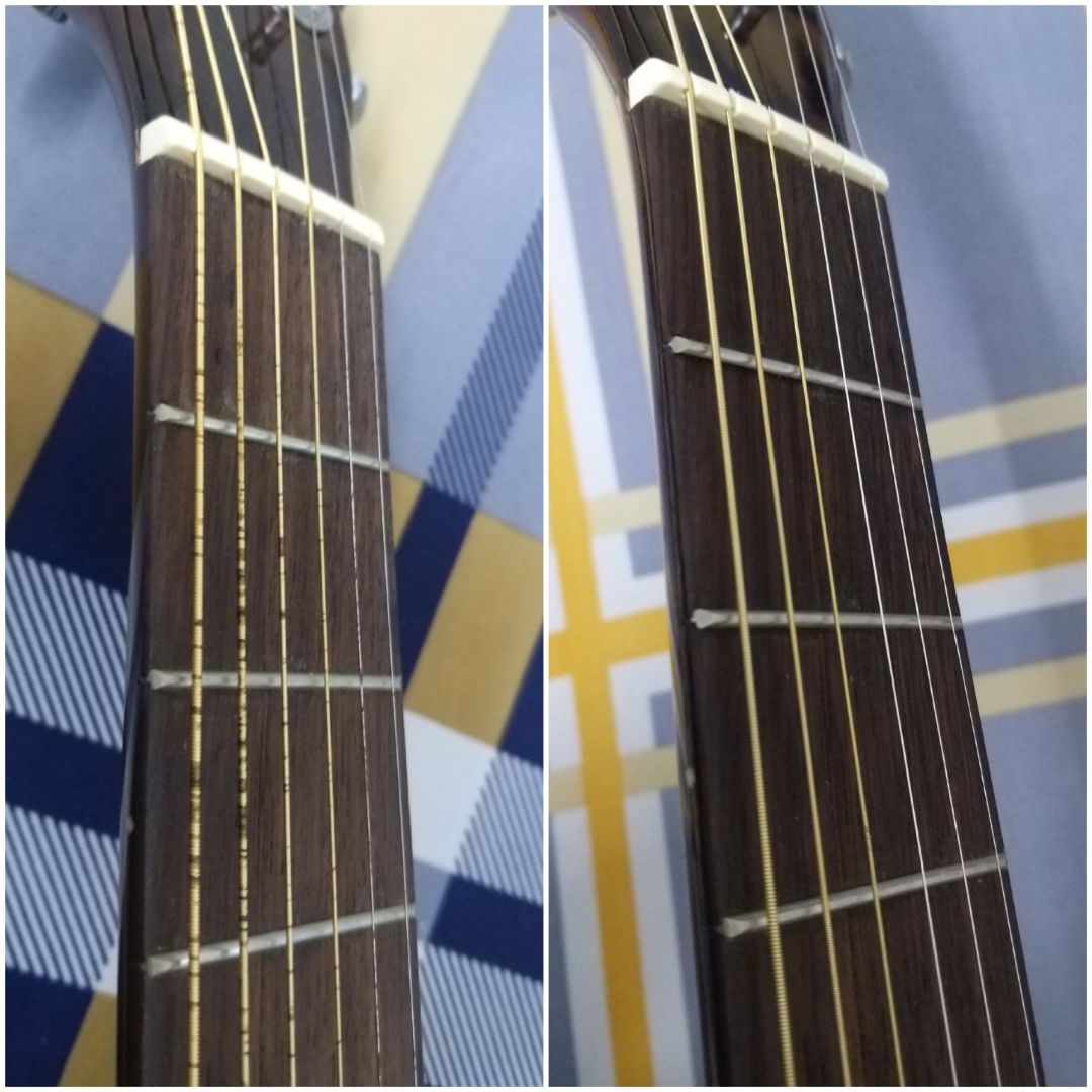 hình ảnh trước và sau khi thay nha các bạn, size 11 mình hạ xuống size 9, cảm nhận âm vang hơn, độ rung của dây nhiều hơn, bấm đỡ đau hơn, nhưng sao hông thấy tem chống giả hay mã QR code nhỉ, hàng này bên shop nhập từ Việt Thương, nói chung sơ bộ thì không thể hàng giả được, bấm hợp âm nhẹ lắm mọi người nên thử trải nghiệm.