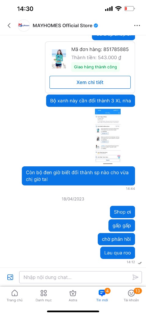 Tệ, size ko vừa số kg, liên hệ ko ai trả lời, Tiki cũng tệ ko giải quyết, đồ còn nguyên tem, nguyên bao bì , nhà máy gắn sai kích cỡ sao , sao ko vừa mà khách phải chịu, ko cần đổi màu , ko cần đổi kiểu, chỉ mong có size mặc vừa mà ko ai đổi cho