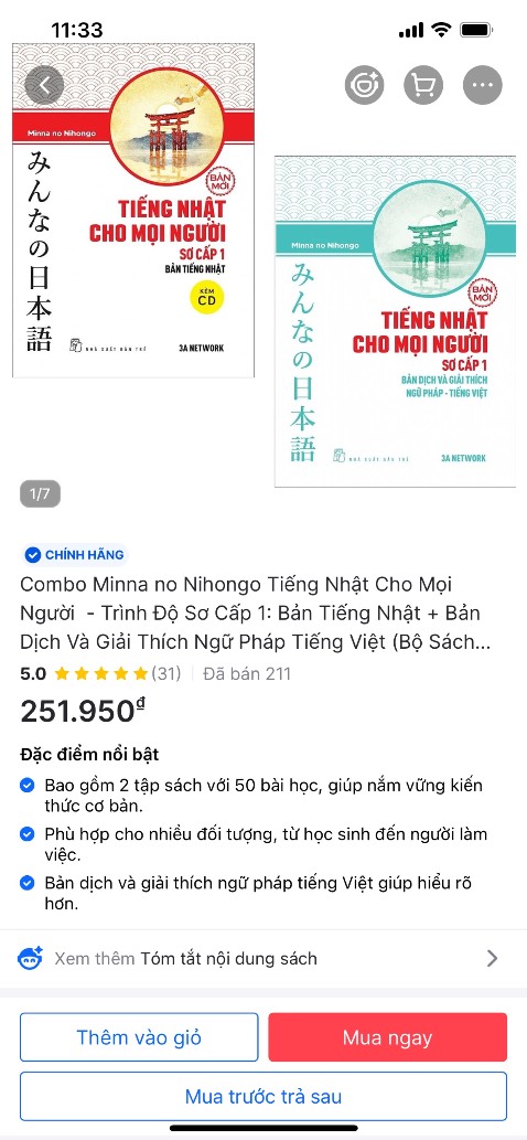 Mình mua combo tập 1 mà giao mình 1 cuốn tập 1, 1 cuốn tập 2. Râu ông này cắm cầm bà kia thì sao mình học vậy shop. Trước khi giao bên mình ko có người kiểm tra trước à