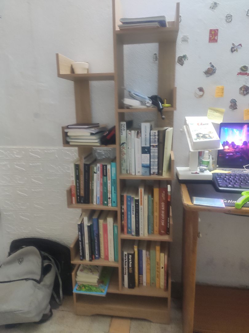 gỗ ép, bị nứt khi siết ốc. 

lắp ráp nhớ để ý lỗ vít, NÊN ĐỌC TRƯỚC HDSD RỒI HÃY LẮP, tránh hấp tấp rồi hối hận. 
nếu làm siêng thì tầm 60p là xong.
nhìn chung khá ổn, vẫn còn hơi ọp ẹp
giá cả tốt. 289k và 3 tháng chờ vì covid
mình nghĩ đựng hơn 100 cuốn sách.