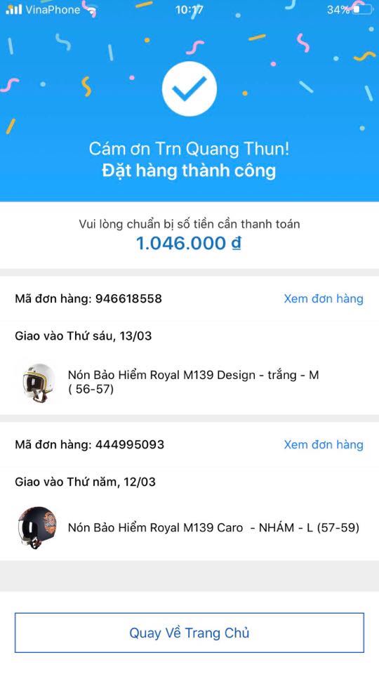 Mặc dù hàng cũng tốt nhưng mà không đúng như mình đặt, đây là hình ảnh nhận và đặt. hi vọng mũ thứ 2 không như thế này nữa.