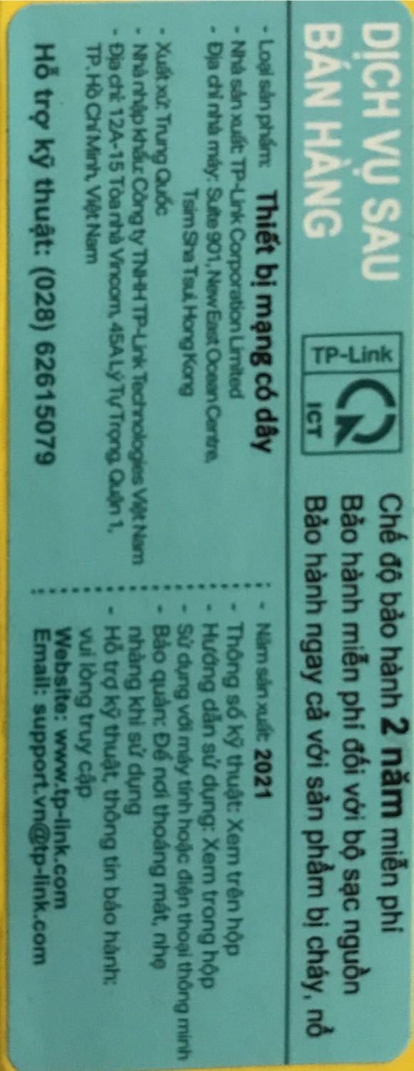 Hàng chuẩn TP-Link! Tiếc là LAN PORT chỉ ở mức 10/100Mbps nên không sử dụng được hết băng thông nhà mình đang dùng gói cước 150Mbps!