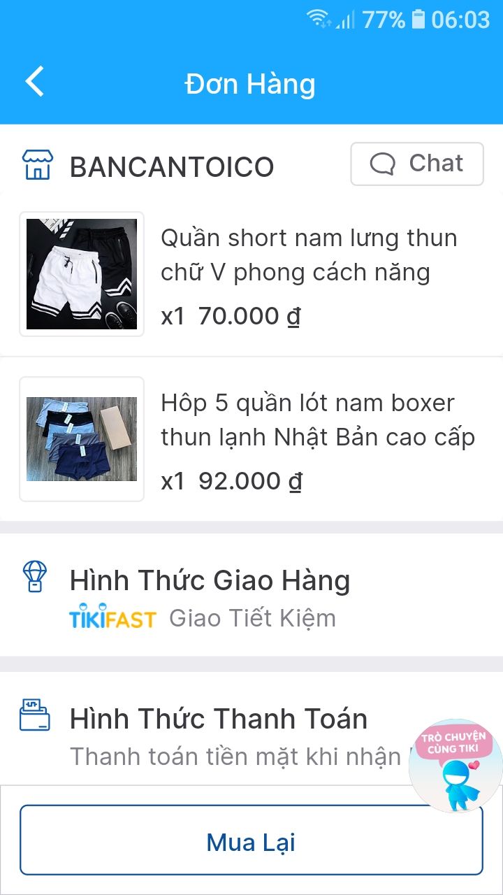 Tôi đặt 05 quần BOXER mà shop lại giao cho tôi 05 quần SIP tam giác.. Tôi muốn trả lại hàng cho shop và xin hoàn lại tiền.