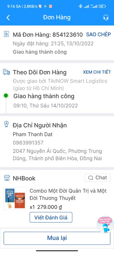 Sách đẹp, gói kỹ càng, còn nguyên bọc. Đặc biệt...tốc độ giao hàng của Tiki rất dễ bị bắn tốc độ 😆 đặt 21h25 đêm qua, 9h sáng nay đã nhận hàng! Quá đáng sợ...khà khà