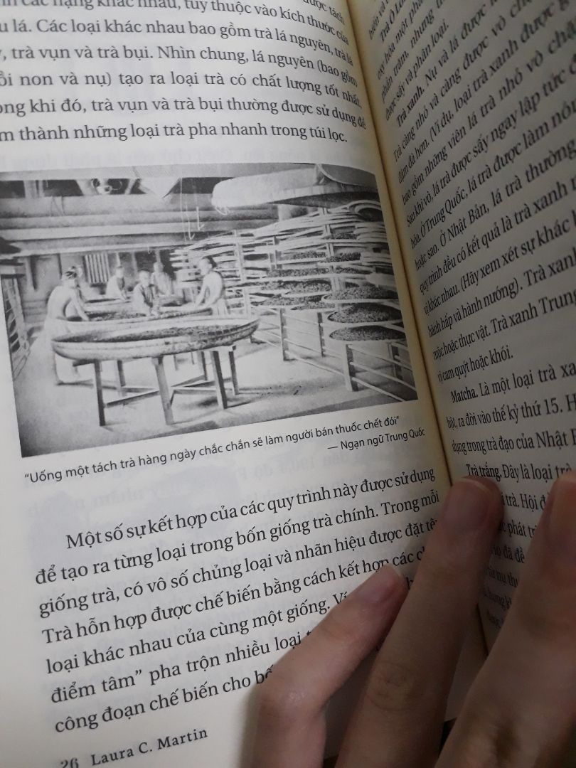 "Lịch Sử Của Trà" cho người đọc biết đến một lượng kha khá về kiến thức về trà. Đặc biệt trong đó, mình cảm thấy thích nhất về quy trình chế biến trà, đơn giản vì nó thú vị thôi:> "Lịch Sử Của Trà" cho người đọc biết đến một lượng kha khá về kiến thức về trà. Đặc biệt trong đó, mình cảm thấy thích nhất về quy trình chế biến trà, đơn giản vì nó thú vị thôi:>