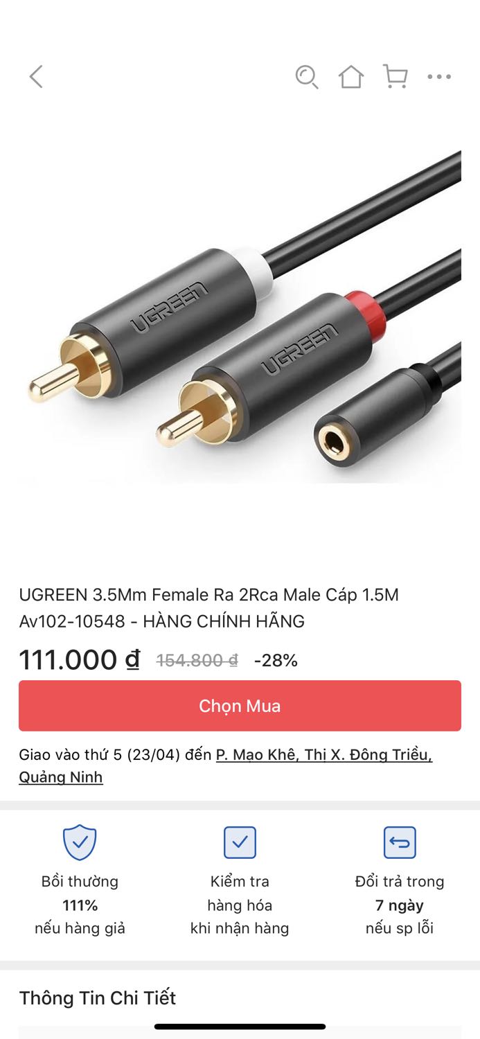 Tiki giao nhầm sản phẩm rồi, đặt  hàng là cáp urgreen Av1*** lại đưa nhầm thành cáp urgreen AV116 1054