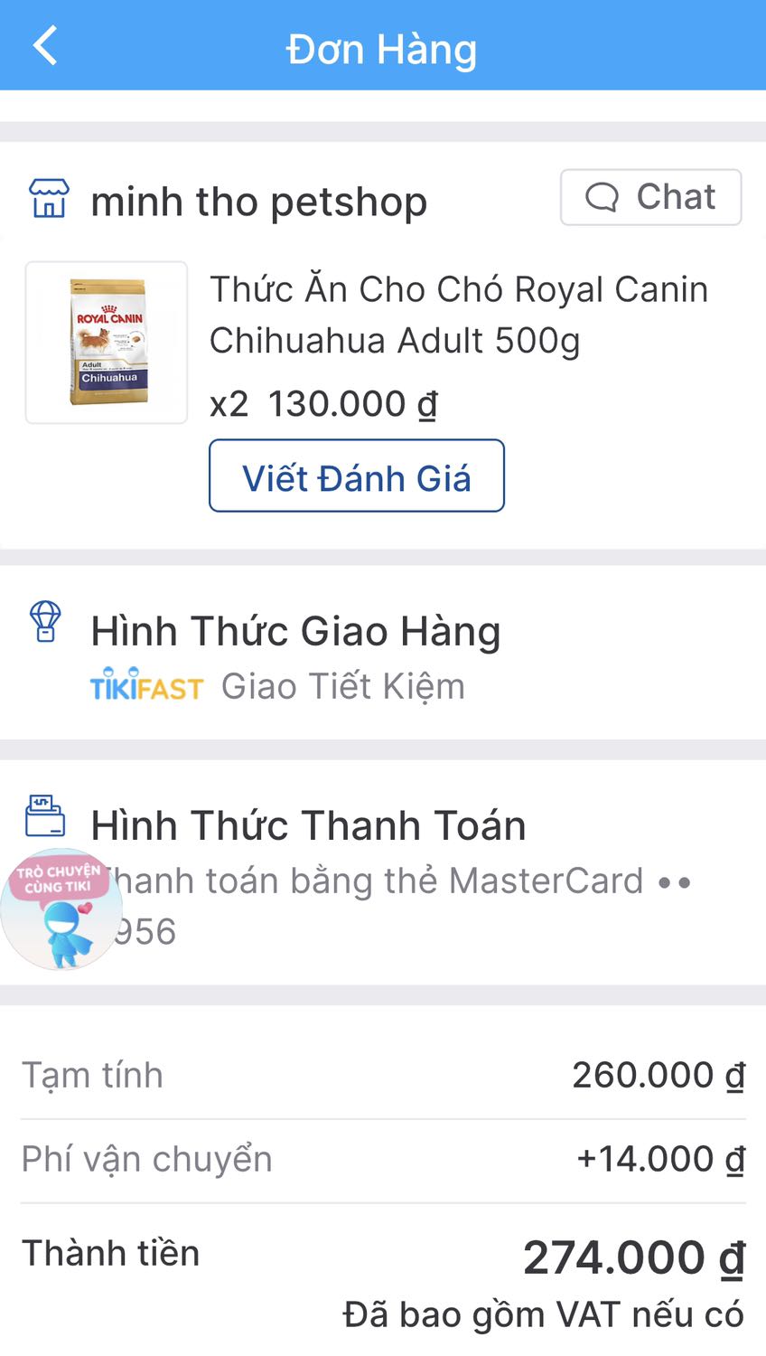 Đơn hàng Mua 2 túi cho Chihuahua nhưng shop chỉ giao 1 túi Chihuahua, 1 túi không đúng hàng nên chỉ cho 4 sao, đã mua của shop rồi nhưng lần này thất vọng với shop, nếu không còn hàng thì cũng nên gọi cho khách chứ không tự ý đổi loại hàng.