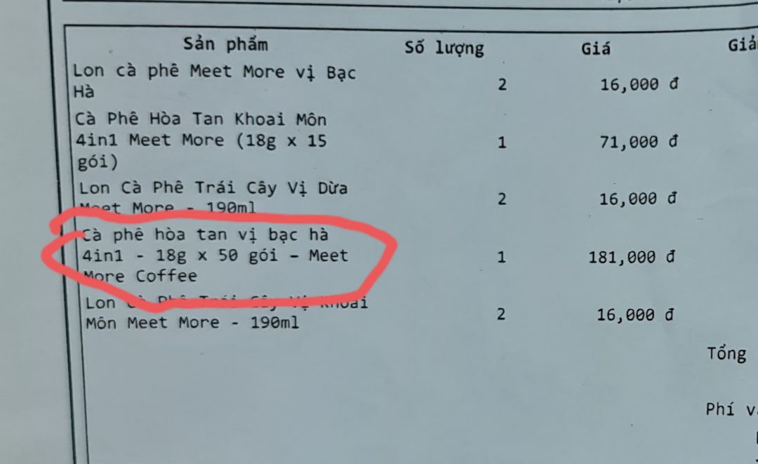 Quá thât vọng về shop vì bị giao nhầm sản phẩm. Đặt túi cà phê lớn 50 gói giá 181,000vnd mà giao cho hộp 15 gói giá 71,000vnd???? 
Trước khi gửi hàng lên đơn mà không kiểm tra lại xem có đúng hàng không mà đã gửi cho khách. Làm ăn như vậy mất uy tín